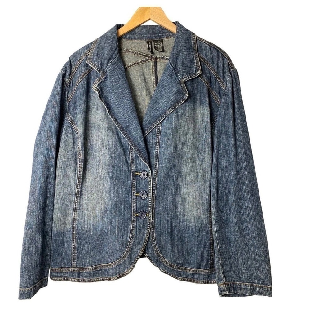 Mixit Denim Blazer Women 22W Blue Long Sleeve Stretch Button Up‎ Casual Jacket